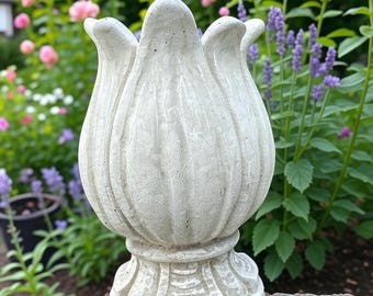 10.5" Replacement Concrete Fountain Top Large Outdoor Cement Garden Tulip Pond Water Feature Spout Part Best Pool Topper Spitter Finial