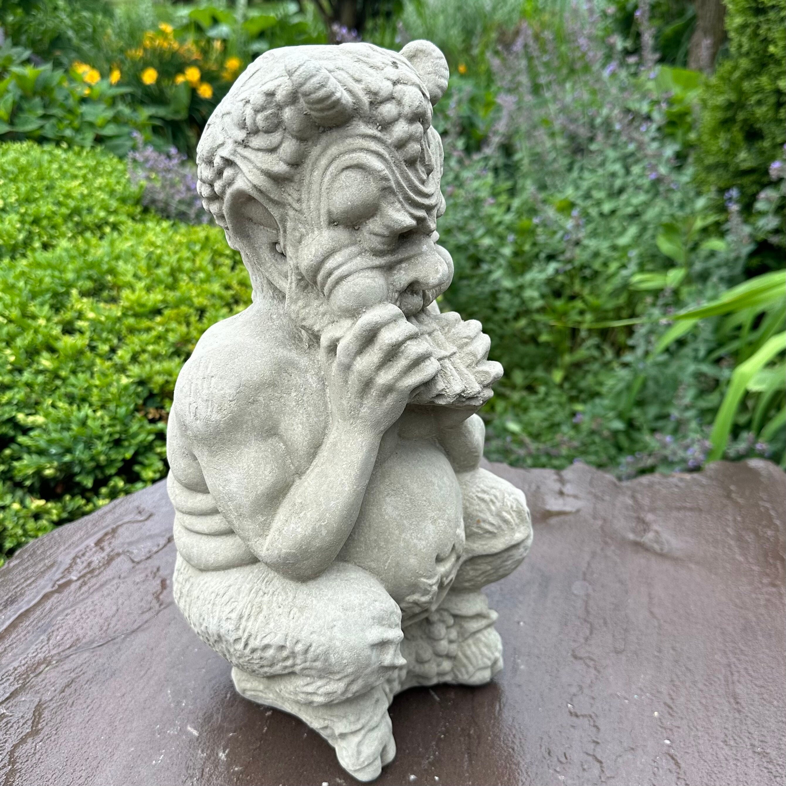 Concrete Pan Garden Statue 14 Inch Mythical Satyr Sculpture Flute ...