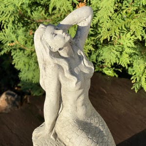 Concrete Mermaid Sculpture: 15&quot; Coastal Garden Statue Decor