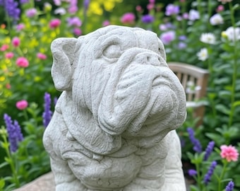 Concrete Bulldog Statue - 10&quot; Outdoor Garden Sculpture With Sitting Pose - Durable Yard Art Decor
