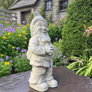 Concrete Gnome Garden Statue 19&quot; Cement Gnomes Yard Art Lawn Ornament Outdoor Decor Gift