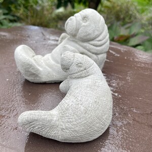 Concrete Manatee Garden Statue Pair 6.75 Cement Outdoor Lawn Ornaments