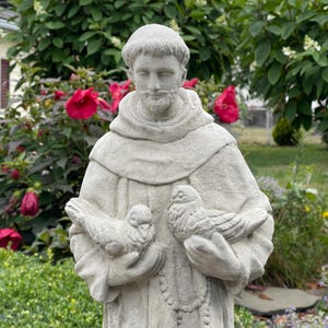 27” Large Concrete Saint Francis Of Assisi Garden Statue Outdoor Cement Lawn Ornament Stone Yard Statuary Animal Patron St Sculpture Gift