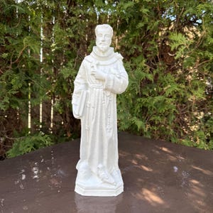 16&quot; Concrete Saint Francis Statue: Catholic Garden Sculpture With Cross And Birds
