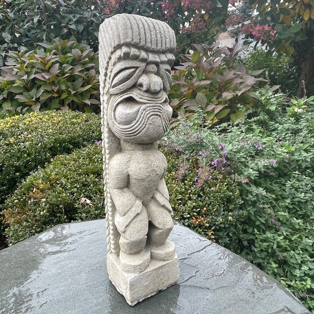 Outdoor Tiki Garden Statue Decor Large 15.5 Tall Concrete Polynesian
