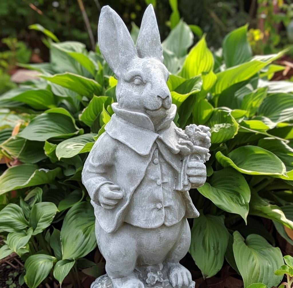 Large Concrete Rabbit Statue 16 Inch Modern Garden Bunny Sculpture With ...
