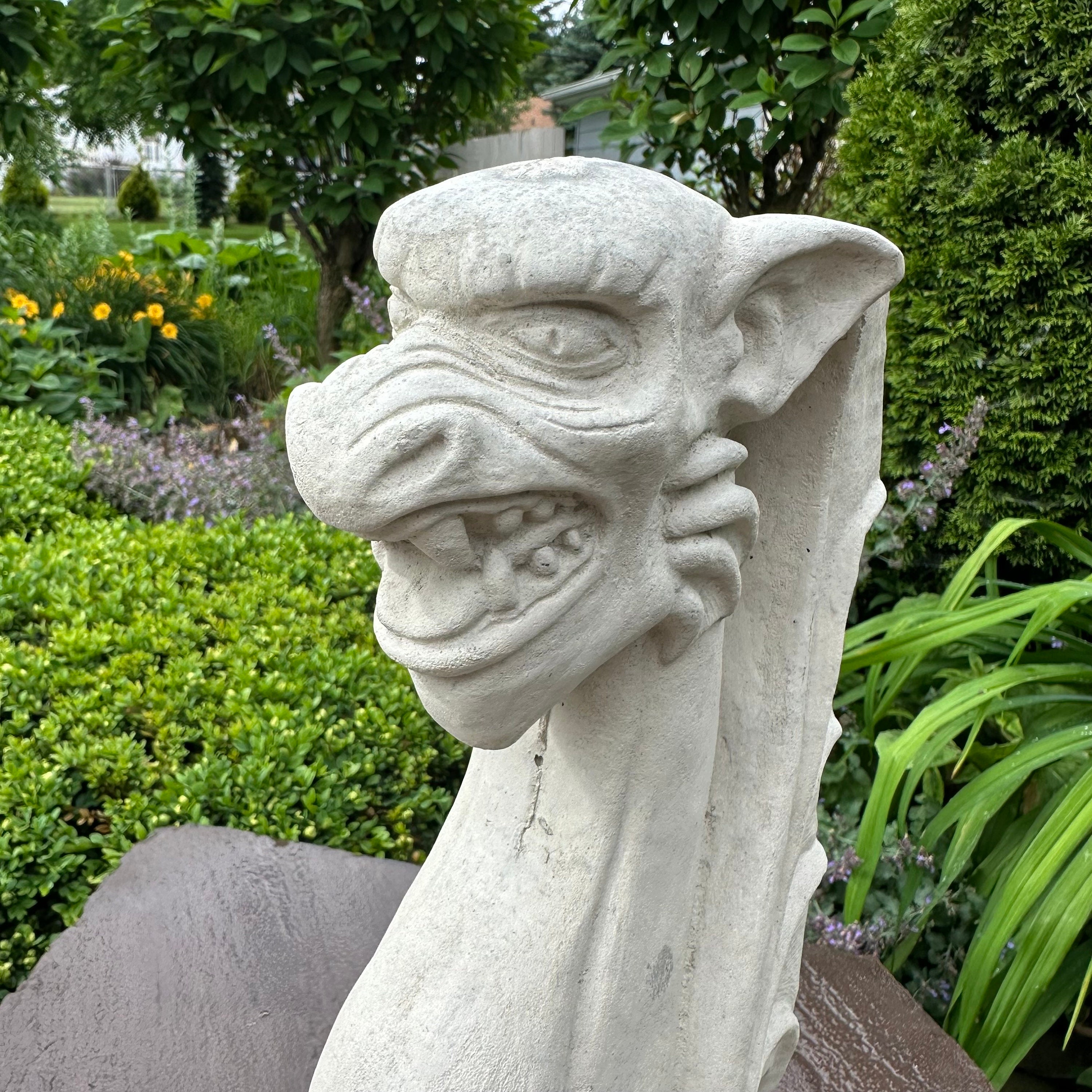 Large Concrete Gargoyle Statue 18" Griffin Gothic Garden Decor Yard Art ...