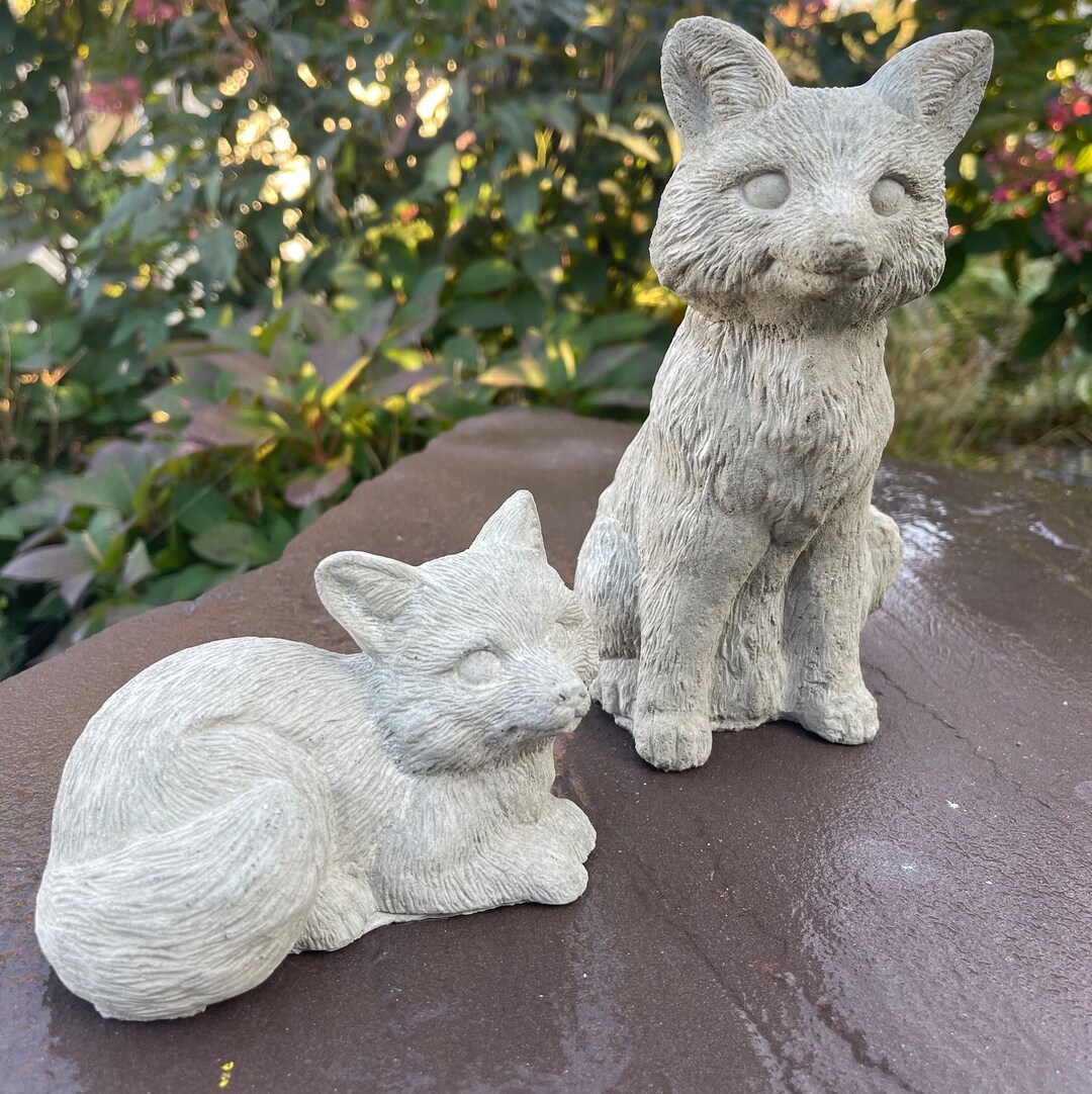 Concrete Fox Garden Statue Pair Outdoor Cement Lawn Ornaments Etsy