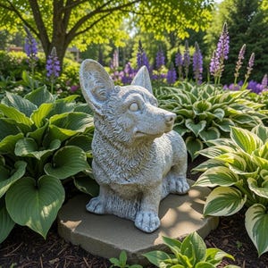 12” Concrete Pembroke Welsh Corgi Garden Statue | Cardigan Corgi Dog Figurine | Outdoor Yard Decor