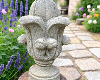 11&quot; Tulip Flower Finial Foutain Top Decor Concrete Statue Outdoor Cement Centerpiece Garden Spitter Stone Waterspout Feature Topper Ornament