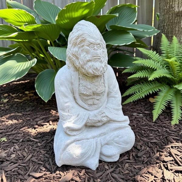 Bigfoot Garden Statue: 15" Concrete Sasquatch Sculpture Meditating Yard Decor Lawn Ornament Gift
