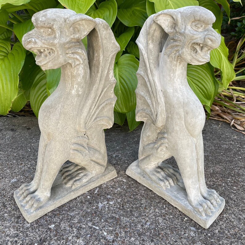 Concrete Gargoyle Statues Large Stone Outdoor Garden Statuary Etsy