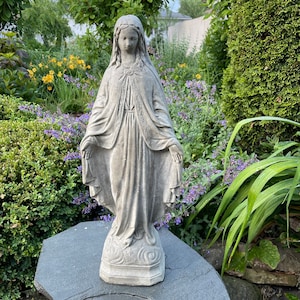 Virgin Mary Garden Statue - 24&quot; Large Handmade Durable Outdoor Concrete Religious Decor, Catholic Yard Art & Serene Spiritual Sculpture