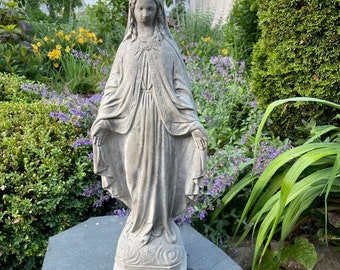 Virgin Mary Garden Statue - 24&quot; Large Handmade Durable Outdoor Concrete Religious Decor, Catholic Yard Art & Serene Spiritual Sculpture