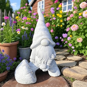 Concrete Gnome Garden Statue 18&quot; Cement Gnomes Yard Art Lawn Ornament Outdoor Decor Gift