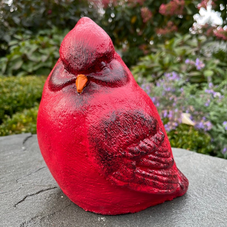 8 Red Painted Cardinal Sculpture Concrete Garden Statue Vibrant Outdoor