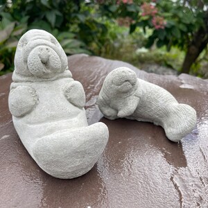 Concrete Manatee Garden Statue Pair 6.75 Cement Outdoor Lawn Ornaments