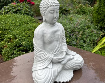 Buddha Garden Statue - Large 16" Serene Sitting Concrete Meditation Decor Sculpture For Peaceful Outdoor Gardens, Patios, And Zen Spaces