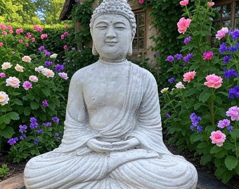12” Buddha Garden Statue - Meditating Buddha Concrete Sculpture, Small Tranquil Outdoor Decor, Handmade Unique Zen Gift For Patio & Yard