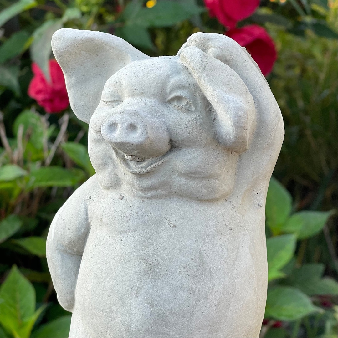 Cement Pig Garden Statue Outdoor 9 Concrete Piglet Yard Ornament Funny