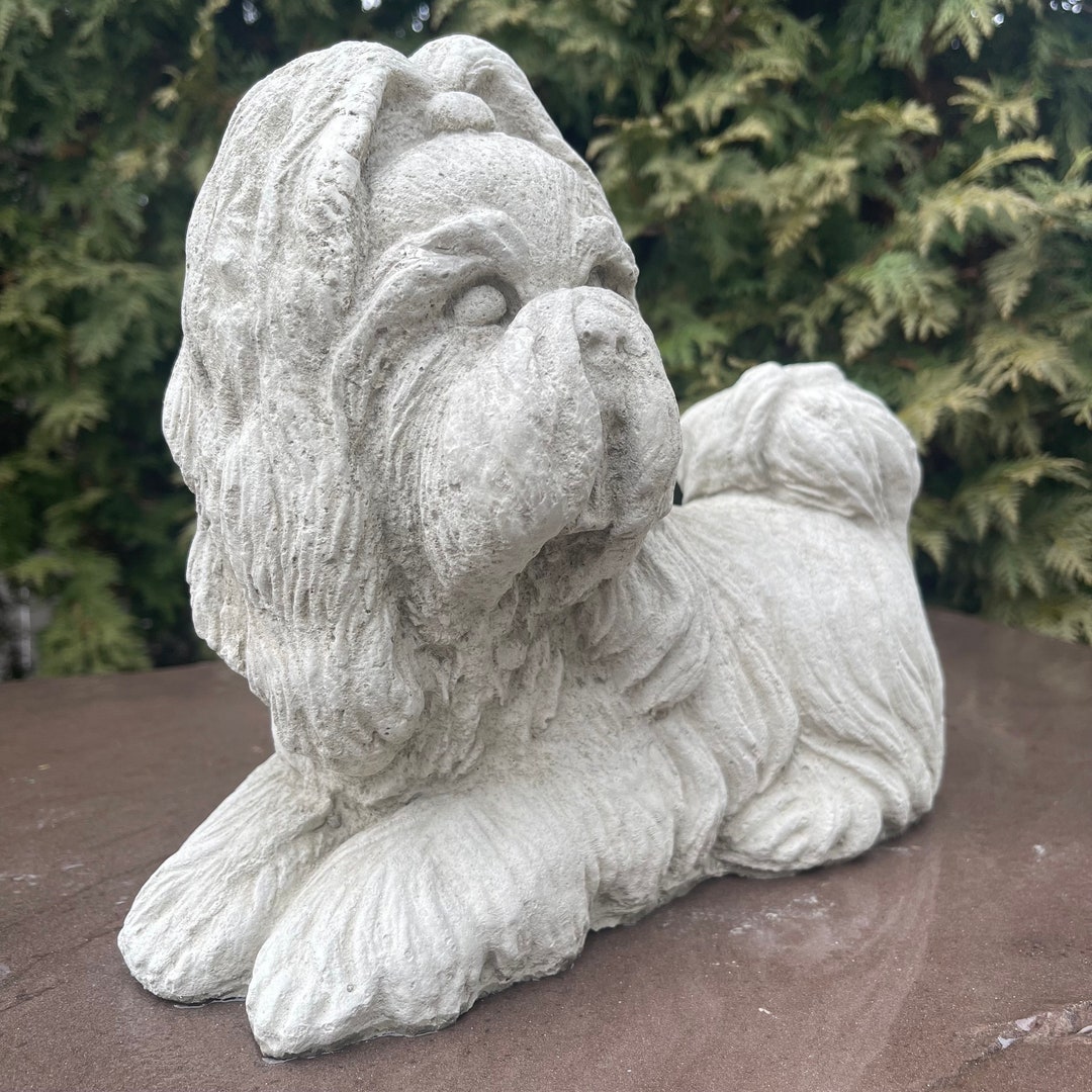Shih Tzu Dog Memorial Garden Statue Outdoor Concrete Pet Lover Cement Grave Sculpture 11 Stone