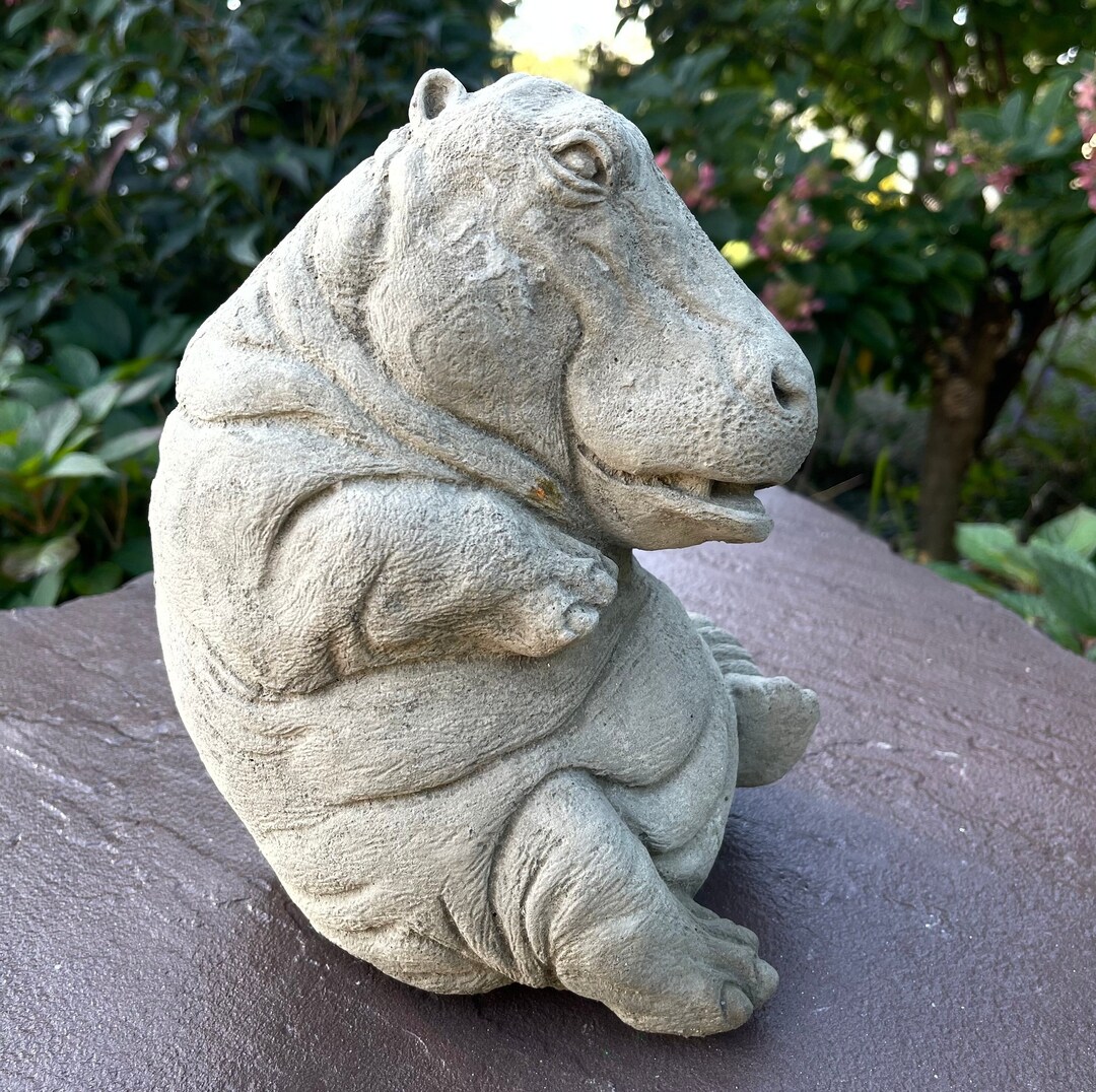 Concrete Hippo Statue for Garden Decor 9.5 Small Baby Etsy