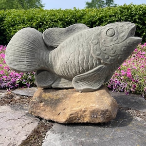 Large Concrete Koi Fish Statue 17&quot; - Garden Sculpture, Pond Decor
