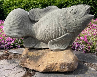 Large Fish Garden Statue Sculpture 17" Outdoor Concrete Nautical Fishing Cement Lawn Ornament Stone Koi Pond Yard Art Statuary Gift Idea