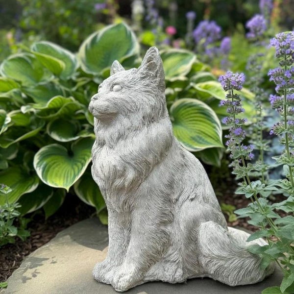 Concrete Cat Garden Statue 10.25" Outdoor Cement Memorial Ornament Feline Figurine Yard Decor