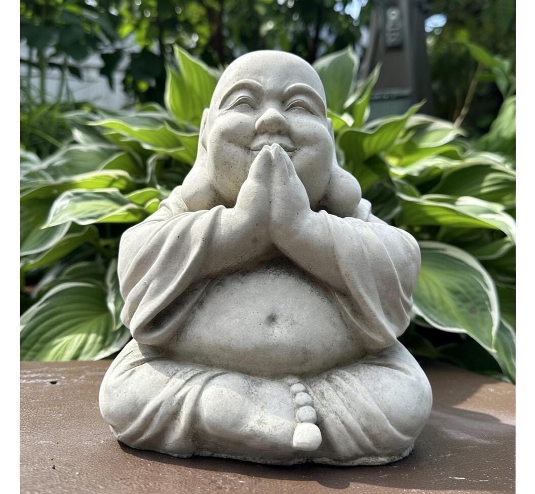 10 Inch Concrete Sitting Buddha Statue - Happy Praying Garden