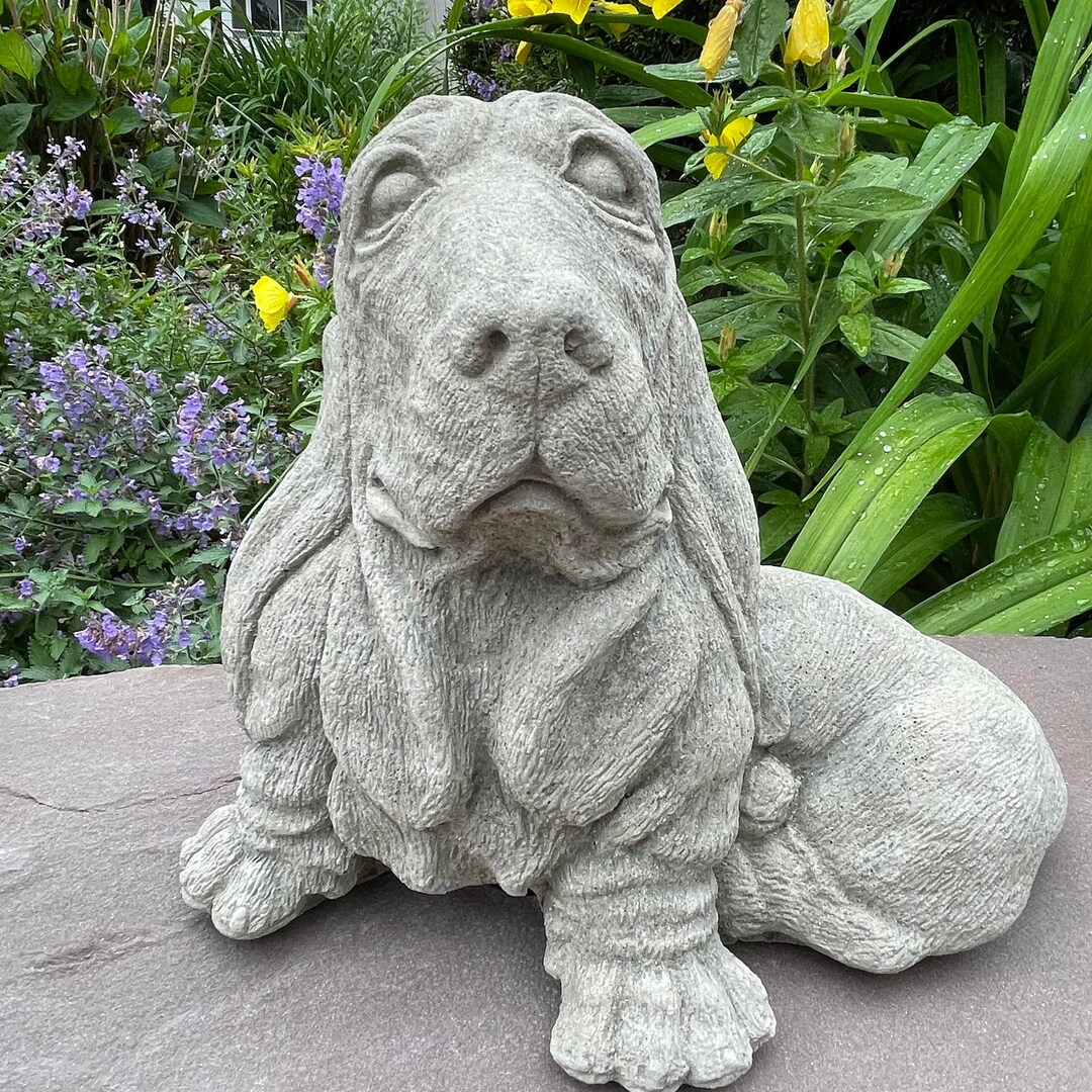Concrete Basset Hound Statue Outdoor Stone Dog Garden Ornament Etsy
