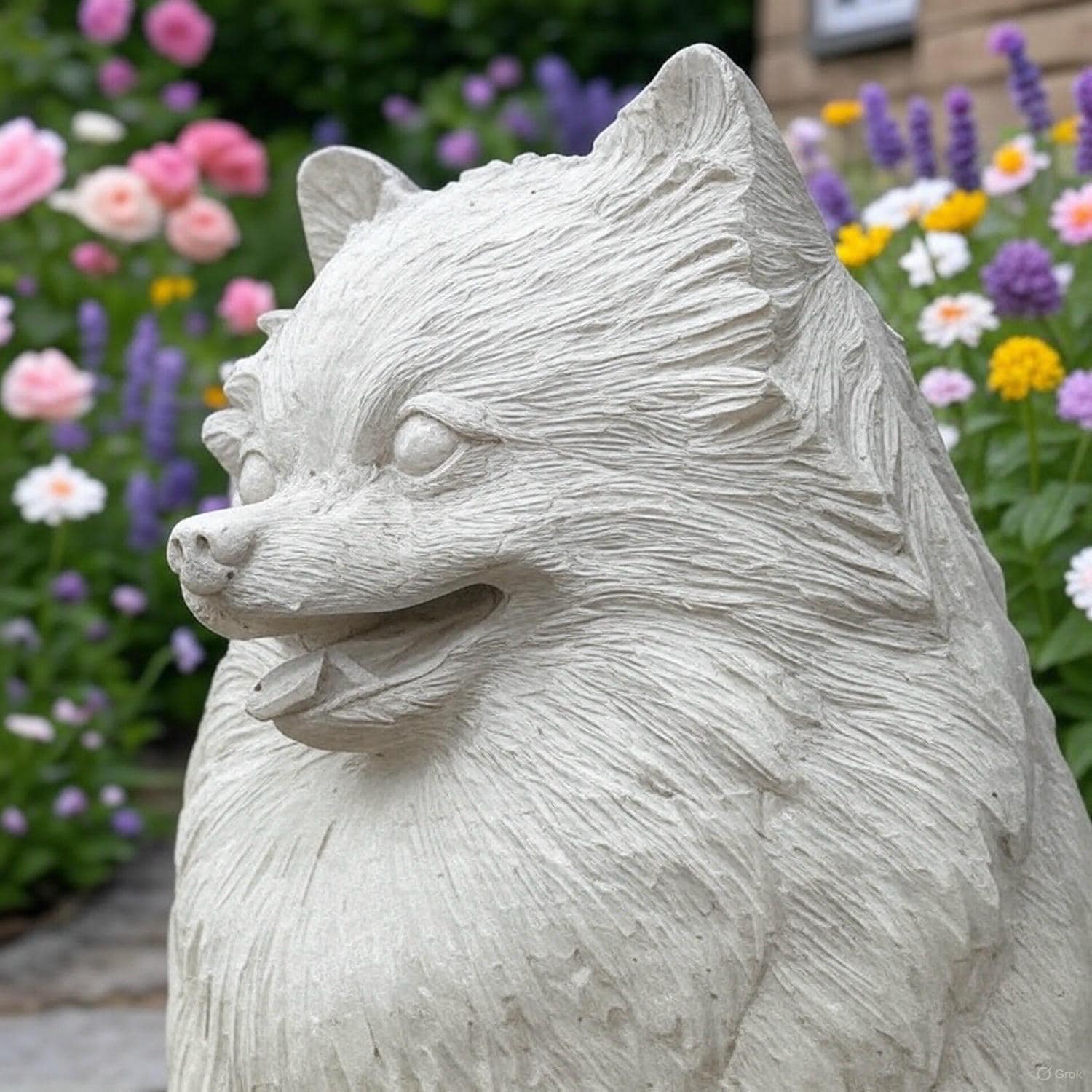 10” Pomeranian Garden Statue - Cute Handmade Outdoor Concrete Dog Memorial Sculpture Yard Figurine Perfect Grave Marker Puppy Decoration Pom
