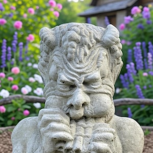 Pan Garden Statue - 14&quot; Mythical Greek God Satyr Flute Centaur Concrete Sculpture, Outdoor Fertility Charm Gift, Occult Pagan Fantasy Decor