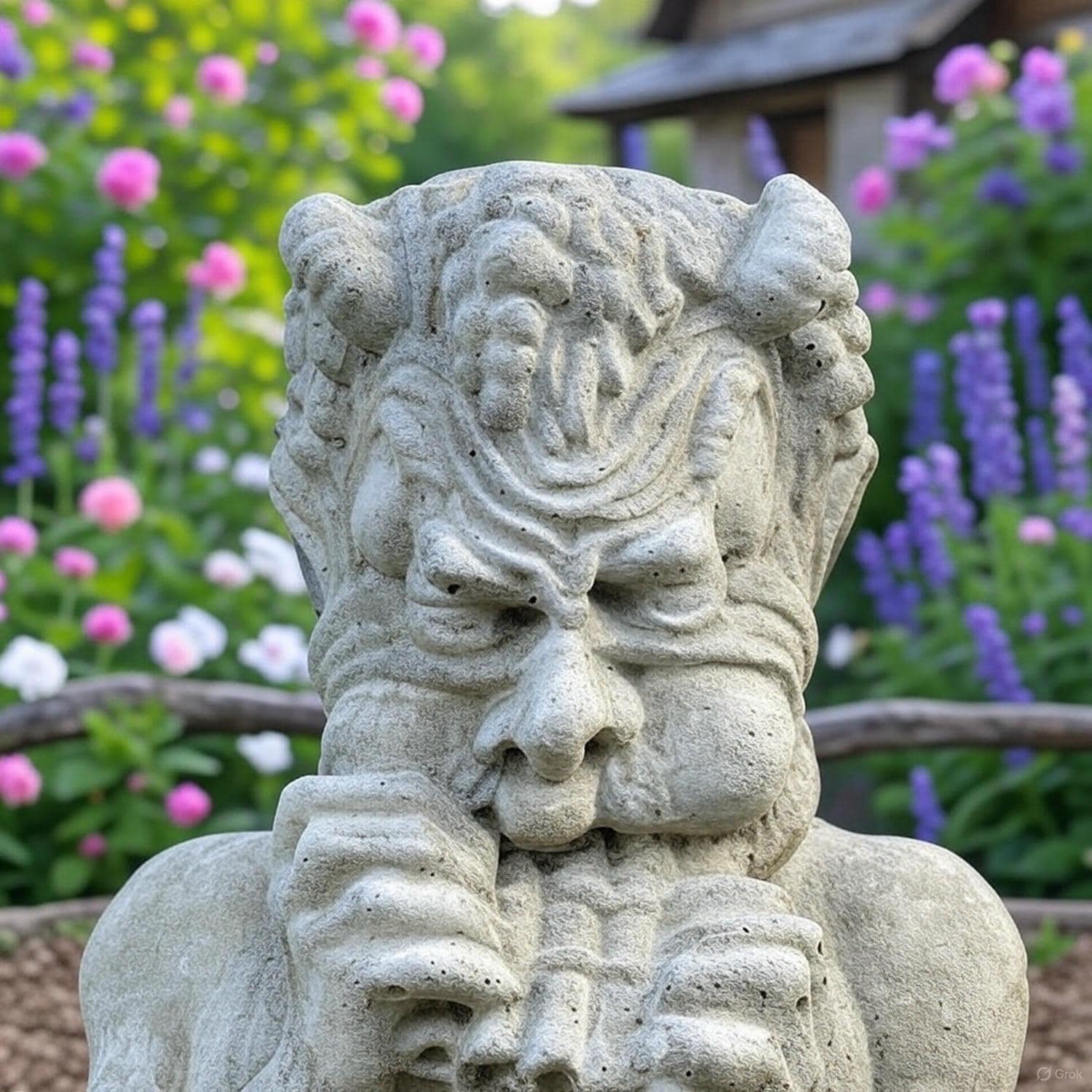 Concrete Pan Garden Statue 14 inch Mythical Satyr Sculpture Flute Player Yard Art Greek Mythology Lawn Ornament