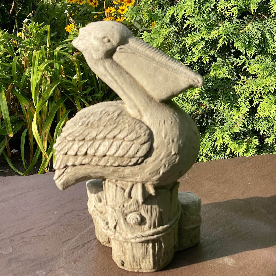 Concrete Pelican Garden Statue Large 13 Outdoor Stone Bird Yard Decor