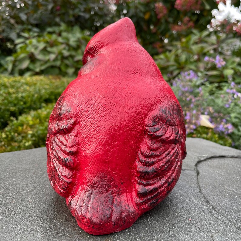 8 Red Painted Cardinal Sculpture Concrete Garden Statue Vibrant Outdoor