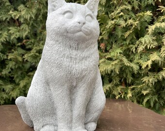Cat Memorial Garden Statue Sculpture Decor Figurine Remembrance Gift Concrete Realistic Figure Large 12" Sitting Cement Art For Feline Lover