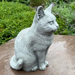 12” Cat Garden Statue - Hand-Painted Outdoor Concrete Lawn Ornament Pet Sculpture - Sitting Yard Memorial - Unique Gift Idea