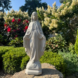 Our Lady Of Grace Statue 24&quot; Handmade Concrete Virgin Mary Sculpture, Catholic Garden Decor, Outdoor Religious Art, Durable Yard Figurine