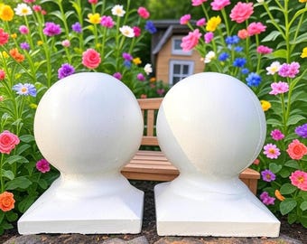 Concrete Garden Sphere: 11&quot; Cement Pier Cap - Column Pillar Topper