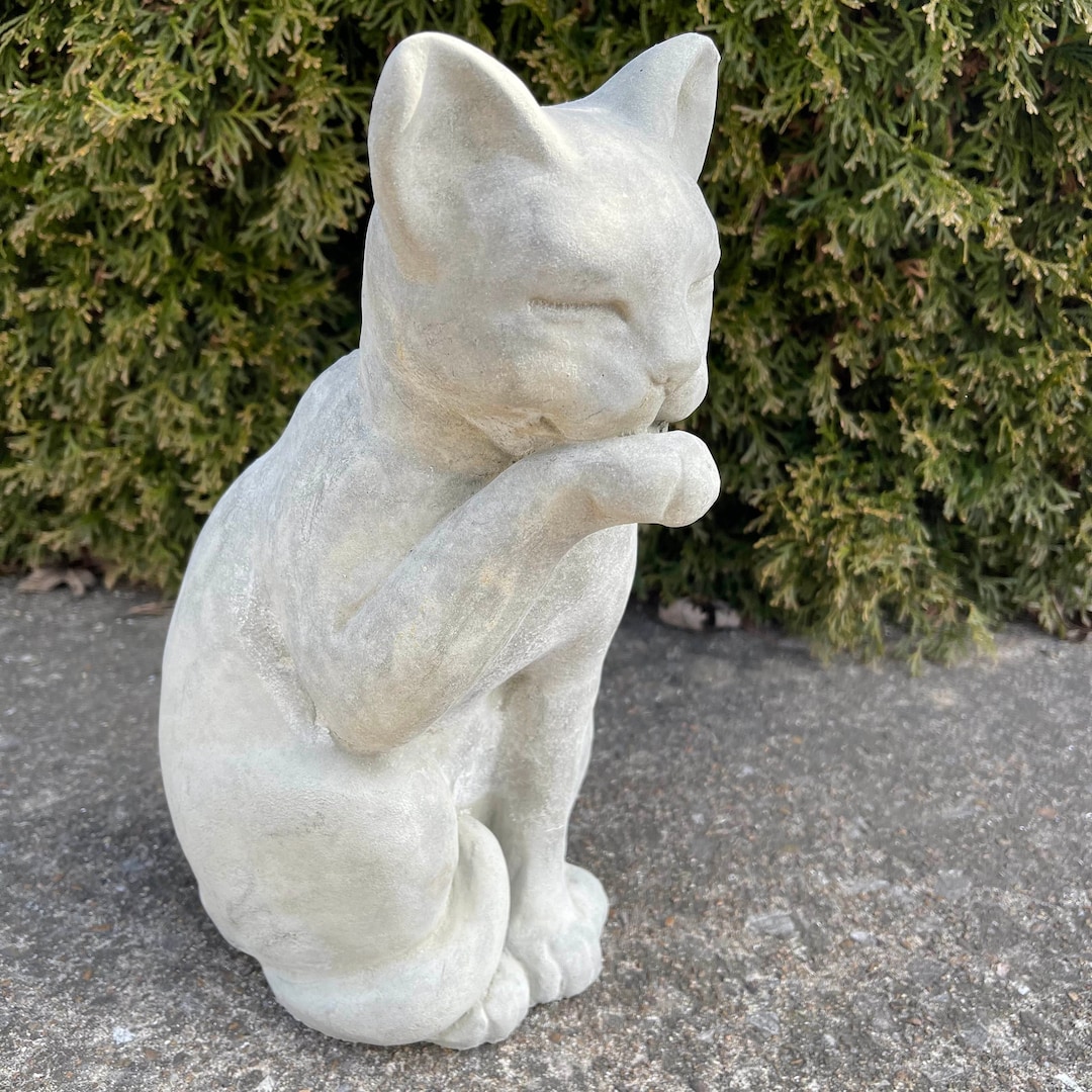 Cement Cat Statue Garden Decor 12 Large Outdoor Concrete Etsy