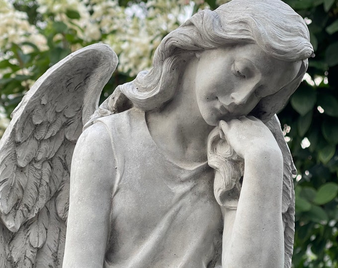 Large Concrete Angel Statue for Garden Stone Cherub 18 Outdoor Cement