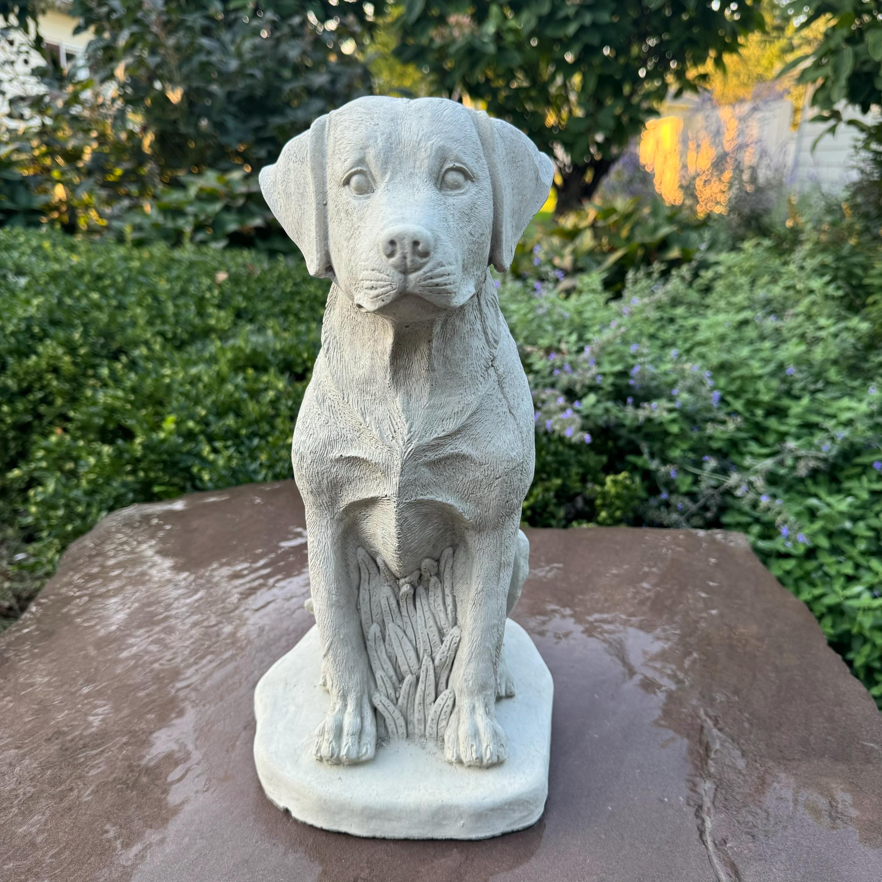 Large Concrete Labrador Garden Statue: 14.5" Cement Dog Sculpture