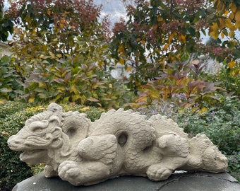 Dragon Garden Ornament Concrete Statue 23" Large Stone Outdoor Cement Chinese Asian Cement Yard Art Lawn Statuary Decor Sculpture Gift