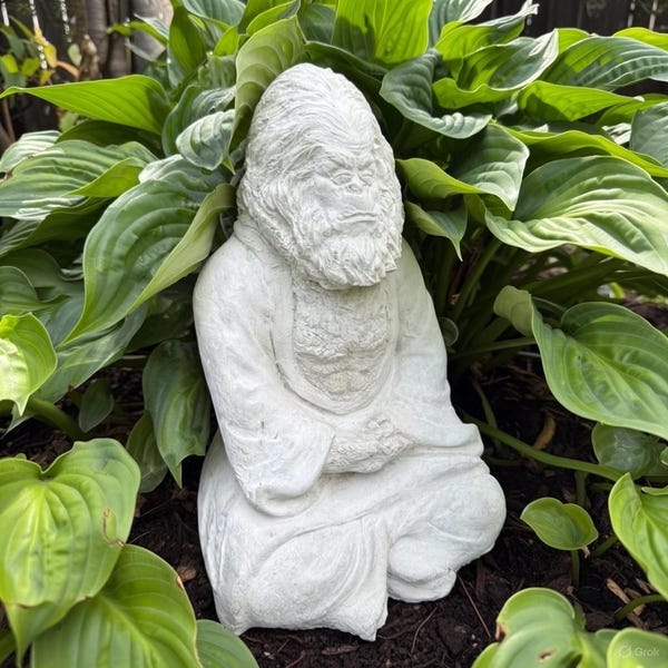 Bigfoot Garden Statue: 15" Concrete Sasquatch Sculpture Meditating Yard Decor Lawn Ornament Gift