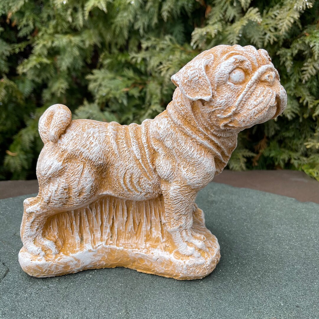 Concrete Pug Garden Statue for Outdoor Painted Cement Dog Lawn Ornament