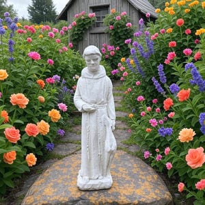 17&quot; Concrete Saint Francis Statue With Deer: Catholic Garden Sculpture