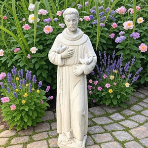 Large Saint Francis Garden Statue - 24&quot; Durable Outdoor Concrete Decor, Catholic Religious Sculpture Ideal For Patios, Gift for Nature Lover