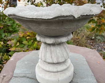 Cement Bird Bath 19” Tall Concrete Birdbath Bowl And Pedestal For Outdoor Decor