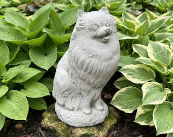 Concrete Pomeranian Garden Statue 10" Handmade Dog Memorial Sculpture Pet Loss Gift Yard Decor